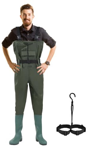 Ansobea Wathose Herren Wasserdicht, Anglerhose mit Stiefel, 70D Nylon PVC Material, für Angeln, Bauernhöfe, Bauarbeiten, Größe:46