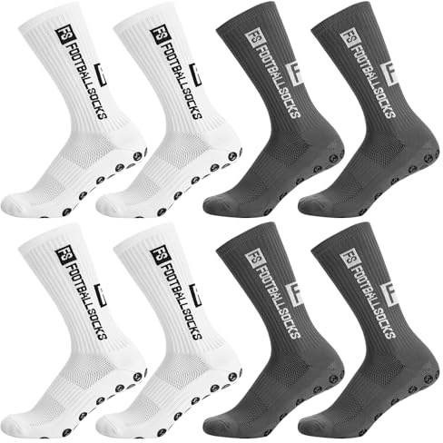 Apricitie 4 Paare Fußball Socken, 39-46 35-38 Fußballsocken Anti Rutsch | Grip Sportsocken Rutschfeste Fussball Socken für Herren Damen Kinder