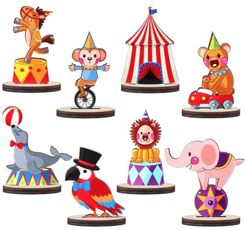 Wenqik 16 Pcs Wood Carnival Centerpieces for Tables Carnival Party Decorations Circus Theme Party Decorations Wooden Carnival Table Decorations for Carnival Baby Shower Birthday Party Supplies