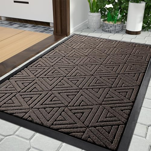 Yimobra Fußmatte für den Außenbereich, strapazierfähige und langlebige Eingangsmatte für den Außenbereich, leicht zu reinigen, wasserabweisend, 75 x 43 cm, Braun
