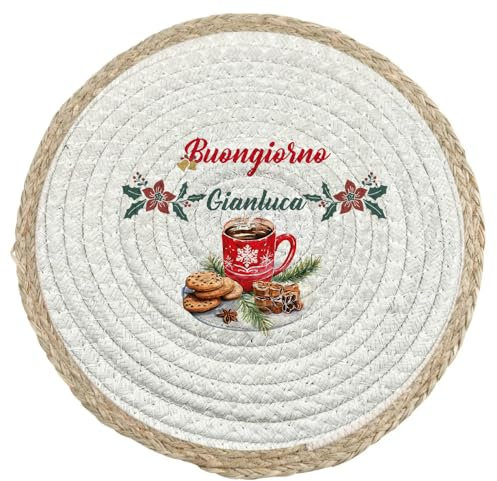 Generico Buongiorno ... Sottopiatto Alimentare in Vimini a tema Natalizio Personalizzata con Nome Idea Regalo Natale Capodanno Befana Compleanno Colazione Pranzo Cena Merenda Casa Ufficio