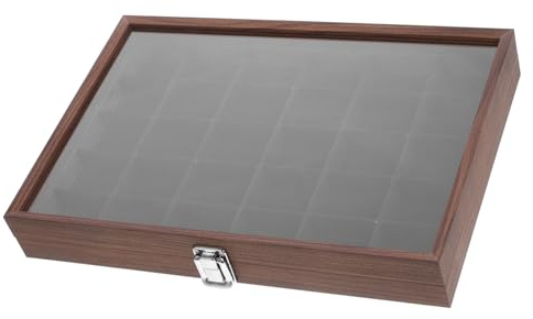 IMIKEYA Boîte à Thé Compartimentée Marron avec 30 Compartiments, Couvercle Transparent, en Bois et Acier Inoxydable, Design Élégant et Gain de Place Cuisine et Salle à Manger