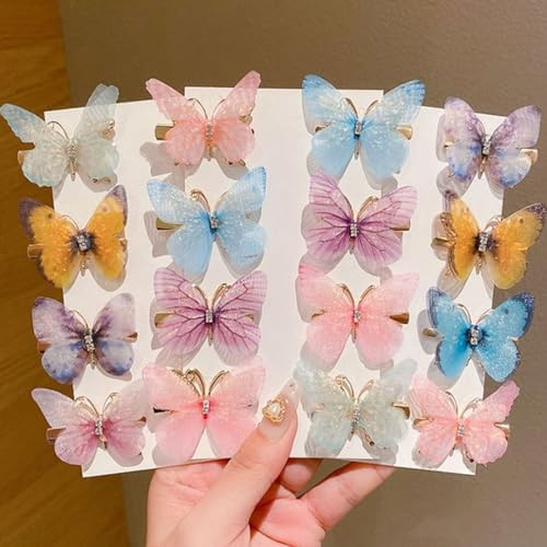 LEEQ Haarklammern Schmetterling - 18pcs Haarspangen Mädchen, Haarschmuck Schmetterling Haarspangen Glitzer Snap Haarspangen für Teenager Frauen Haarschmuck