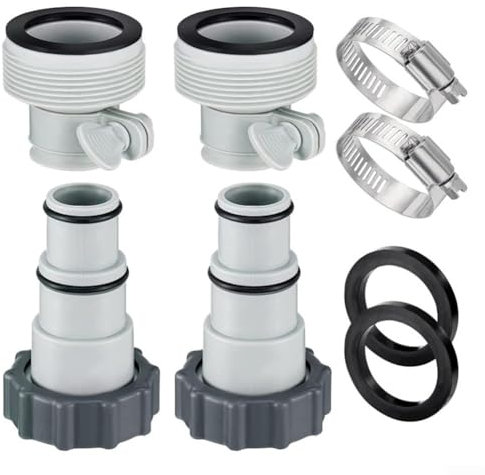 HEBEOT Schlauchadapter mit Gewinde auf Klemme, Schlauchadapter auf Kolbenventil, konvertiert O-Ringe 3,8 cm und 3,2 cm Schläuche für Intex Pool-Set, 8 Stück