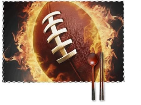 Platzdeckchen-Set, 6 Stück, abwischbar, mit Flaming-Aufdruck American Football, waschbar, hitzebeständig