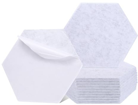 QUARKZMAN 12 Stück Hexagon Akustikplatten 30x26x0 9cm Gute (Silbergrau) | Selbstklebend Dichte Schalldämmung Akustikpaneele Wandpaneele Büro Tonstudio Wand Decken