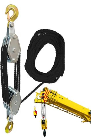 Blöcke und Tackle – Seilrollenzug |. 50 Fuß 3/8 Seilrollenzug, 5:1 Hubkraft, robust für Nutztiere 2200 lb Bruchfestigkeit Multifunktionales Seilrollensystem Seilrollenzug, Block- und Tackle-Rollensyst