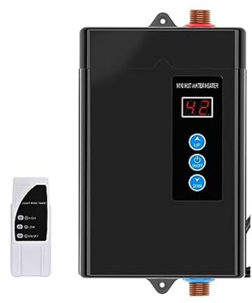 OUTFYT Chauffe-Eau, Chauffe-Eau Électrique sans Réservoir 3000W, Chauffe-Eau Instantané avec Télécommande, Écran Tactile LCD éConomisez De L'éNergie Et du Temps(Zwart)