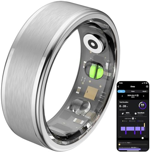 Newgen Medicals Fitnesstracker-Ring, Sp02, Herzfrequenz, Schlafanalyse, Silber, Gr.57