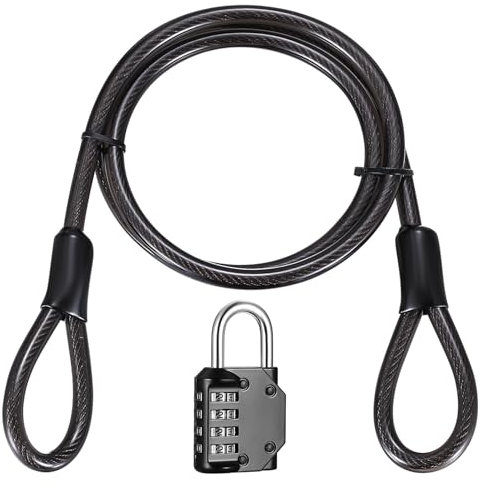 Cable de bloqueo de bicicleta, 10 mm x 1,25 m, cuerda de alambre de seguridad recubierta de acero con revestimiento de seguridad, cables de bloqueo con doble bucle para equipaje y motocicleta
