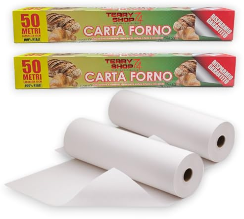 Papel de horno profesional de 40 cm de longitud y 50 metros de largo, bisiliconado, antiadherente en los dos lados (2 rollos de 40 cm x 50 metros)