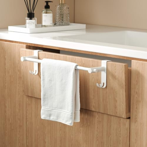 EMKE Barre Porte-Serviettes Extensible, 44~63cm, Acier Inoxydable SUS201, Fixation Murale, avec Crochets Latéraux, Idéal pour Radiateurs, Salles de Bain, Cuisines et Plus,1 pièce,Blanc