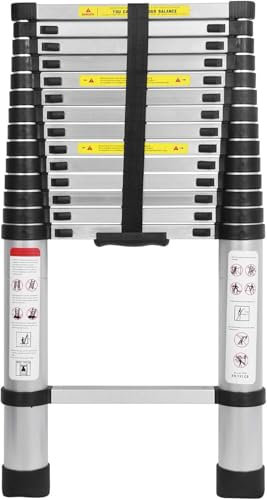 2,6M/3,2M/3,8M/4,4M/5M Alu-Teleskopleiter Aluminium Klappleiter Rutschfester Sicher Aluleiter Mehrzweckleiter Stehleiter Ausziehleiter Tragbar Leichte Leiter 150 kg Belastbarkeit