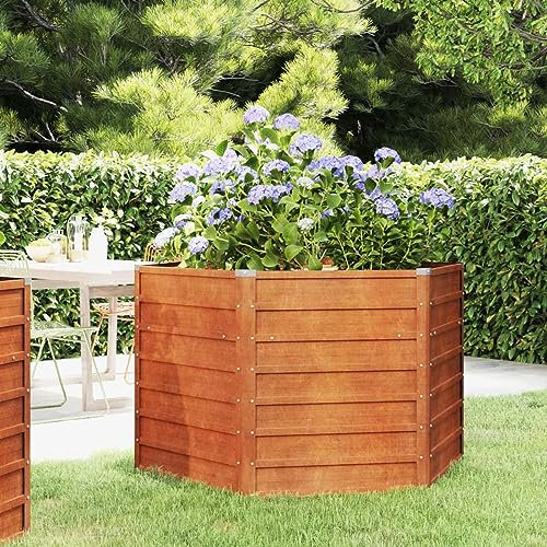 LAPOOH Pflanzkübel, Blumentopf Gross, Blumenkasten Balkon, übertopf, Pflanzkasten, Flowerpot, Kräuterbeet Für Die Küche, Vertikalbeet, Pflanzbehälter, Grau 129x129x77 cm Kortenstahl