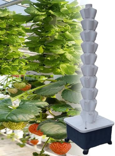 Soilless Cultivation Hydroponic Planting Columns,Vertical Hydroponics Garden Grow Tower,Hydroponics Growing Tower,Vertical Tower Planters,White-10-layer