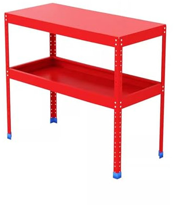 Arbeitstisch mit Ablageflächen Höhenverstellbar, Rahmen aus Zink-Eisen-Legierung Starke Tragkraft Werkbank für Garage, Werkstatt, Büro, Gewerbe(Red,90 * 38 * 70cm)