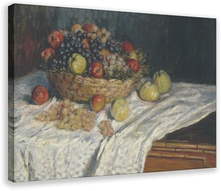 Claude Monet French Painter Fruit Basket with Apples And Grapes, 1879 Canvas Poster Wall Art Decor Print Picture Paintings for Living Room Bedroom Decoration Frame: 24x36inch(60x90cm)
