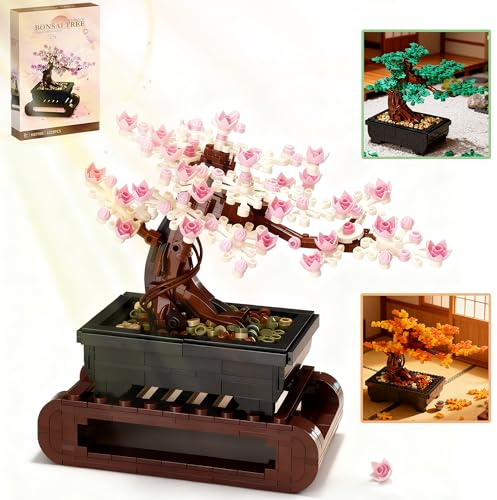 3IN1 Cherry Blossom Bonsai Tree Building Blocks Set, Botanicals 3 Season Leaf Bonsai Tree Building Bricks Compatible with Lego, Pink Flowers Plant Home Office Decor for Adult Teen(1229PCS)