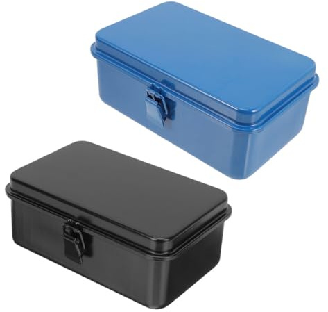 FUTUREORYY 2pcs Metal Tool Cases Heavy Duty Mechanics Toolbox Car Trunk Organizer Portable Tool Storage Boxes with Lock for Garage Home Workshop