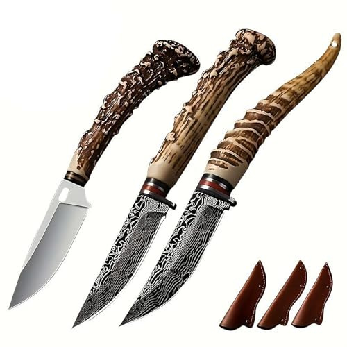 3-teiliges Outdoor-Messer-Set, Jagdmesser, Bushcraft-Messer, EDC-Messer mit feststehender Klinge und Scheiden für Outdoor-Aktivitäten wie Camping, Wandern und Überlebenstraining, Geschenkidee für Männ
