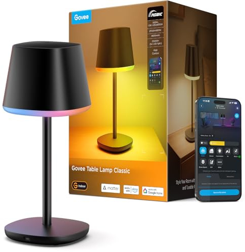 Govee Tischlampe Kabellos Akku, RGBICWW Tischleuchte Kompatibel mit Matter