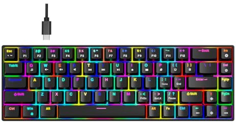 Plyisty Kabelgebundene Mechanische Tastatur mit Braunem Schalter, 68 Tasten, Kompakte, Hot-Swap-Gaming-Tastatur mit RGB-Hintergrundbeleuchtung, für PC-Gaming-Büro