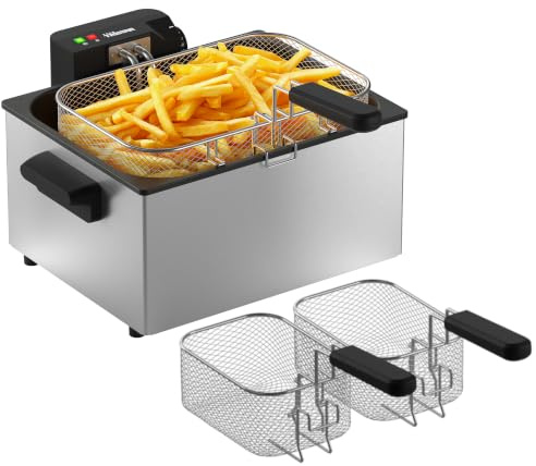 Tristar Fritös i rostfritt stål, 5 L kapacitet, 3000 W, justerbar termostat, avtagbar korg, semi-professionell användning, FR-9330