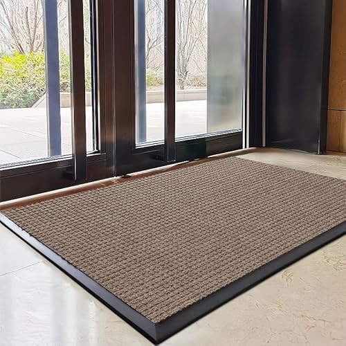 Kraftig kommersiell entrématta – lågprofil inomhus/utomhus dörrmatta för hem skolor kaféer och företag – hållbar golvskrapa kaki 60 x 100 cm
