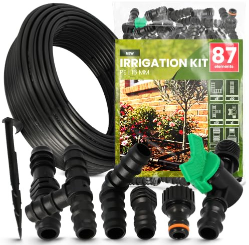 Instalguru Kit Arrosage Goutte à Goutte 87 Pcs Tuyau Poreux 16 mm 100 m Raccord Connecteur Coude Té Bouchon Circuit Micro Irrigation Jardin Potager Pelouse Serre Haie