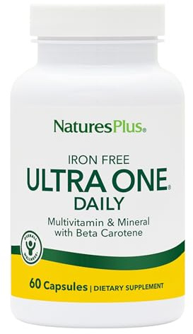 NaturesPlus Ultra One Daily Iron Free - 60 Fast-Acting Capsules - Multivitamin & Mineral with Beta Carotene - Vegan, Gluten Free - 60 Servings