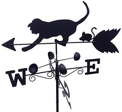 Wetterfahne - Katze und Maus aus Stahl mit Erdspieß und Wandhalterung.