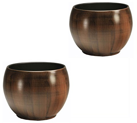 Set 2 Keramik Blumentöpfe Bali in Holzdekor Ø 13cm / H 10.5cm
