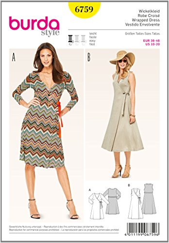 burda Schnittmuster Damen Wickelkleid und V-Ausschnitt 6759 Gr. 36-46