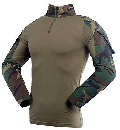 LANBAOSI Chemise de Militaire Homme Séchage Rapide Shirt à Manches Longues Camouflage Uniforme avec 1/4 Fermeture Glissière et Poches