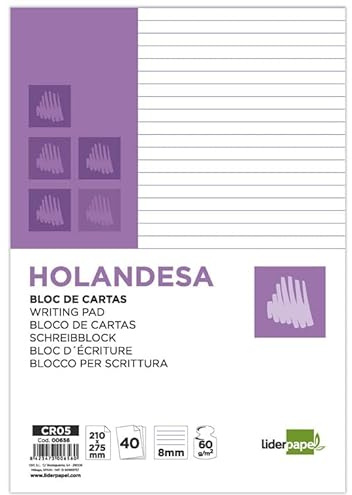 Liderpapel Bloc de cartas rayado horizontal holandesa 40 hojas 60g/m2.