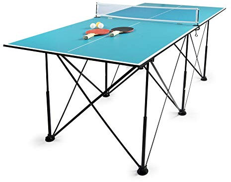 Leomark tavolo da ping pong 182,5cm x 91cm x 76cm (A), tennis pieghevole in legno MDF per bambini e adulti, montaggio rapido, compact table tennis per casa e scuola colore blu