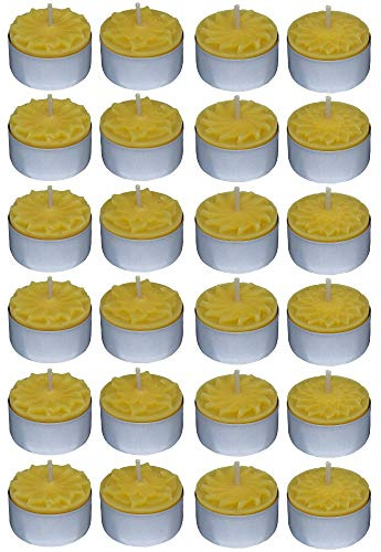 24 Teelichter Blumenmotiv in Aluschalen aus 100% reinem Bienenwachs