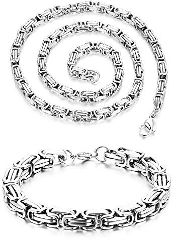 Cupimatch Armband Halskette Set Königskette: 2 Stücke Dicker Ketten 5/8MM Hochglanz Poliert Panzerkette Dicke Schwere Motorradkette Hip Hop Schmuck-Set Vatertag Geburtstag Geschenk für Männer Jungen