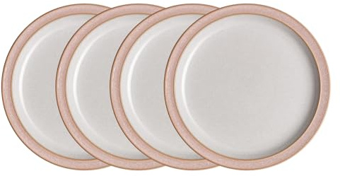 Denby - Elements Medium Sorbet Pink Plates Set of 4 - Dishwasher Microwave Safe Crockery 22cm - Pale Pink, White Ceramic Stoneware Tableware - Chip & Crack Resistant Lunch Plates