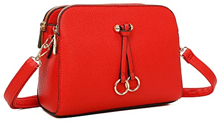 ELIOX - Damen Kleine Umhängetasche - PU Leder Feste Schultertasche - Kette Schulterriemen Abendtasche - Reißverschluss Handtasche - City Clutch Party Zip Crossbody Bag Mode (ROT)