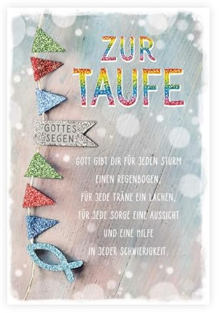 KE - Glückwunsch-Karte zur Taufe, mit Umschlag, DIN B6, Taufkarte, Karte zur Taufe Baby Kind, ohne Innentext, Motiv: Wimpeln