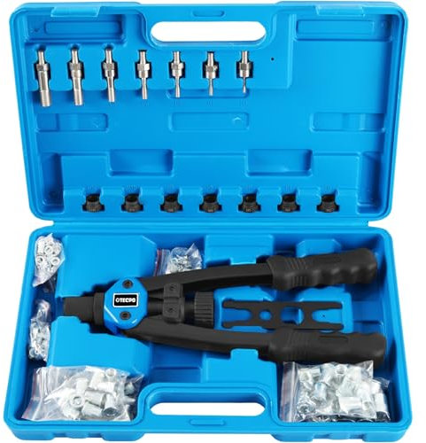 TECPO Nietmutternzange Set, 110-teilig Profi Satz Nietmuttern mit Gewinde, Nietzange, Universalschlüssel, Zugdorne und Mundstücke aus Stahl M3, M4, M5, M6, M8, M10, M12