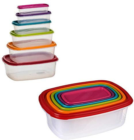 VITA PERFETTA 6 contenitori ermetici per alimenti con coperchio, contenitori per conservare, rettangolari, adatti a frigorifero, congelatore, dispensa, forno a microonde o per picnic