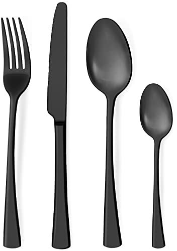 Bestdin set posate inox 6 persone, set di posate 24 pezzi, servizio posate nere opache, posate moderne adatte a casa/festa/ristorante (lavabili in lavastoviglie)