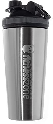 FitnessZone Shaker Proteinas - Botella Gimnasio con Mezclador de Proteinas, Shaker Acero Inoxidable Libre BPA, Filtro Antigrumos, Fácil Limpieza, Tapón Hermético, Apto para Lavavajillas