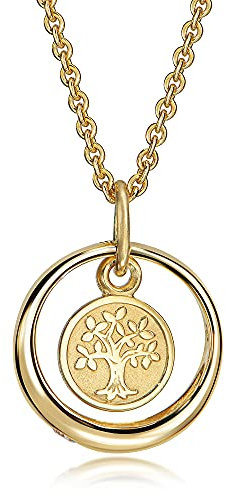 Xaana Taufkette Taufring mit Zirkonia und Lebensbaum/Baum des Lebens -Einhänger aus 585er Gelbgold inkl. vergoldeter Silberkette 36/38cm AMZ0528