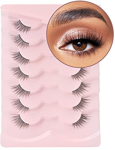 Onlyall Half Eyelashes Corner Lashes Natural Lashes Half Lashes Wispy End Lashes Corner Eyelashes 3/4 Lashes Clear Band Lashes 7 Pairs C02 (6MM-14MM)