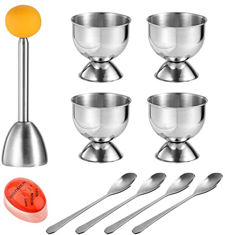 MOLFUJ Egg Cups for Soft Boiled Eggs with Spoons, Egg Cracker Topper Set with Egg Timer, Perfect Hard Boiled Egg Holder Cutter Tool for Breakfast