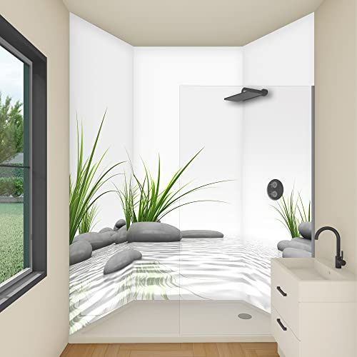 yourplate Duschrückwände individuelle Größe (Wasser Steine Gras) | 3mm Aluminium Verbundplatte, exklusives Design, einfache Montage, geringes Gewicht, fugenlos, wasserdicht, pflegeleicht