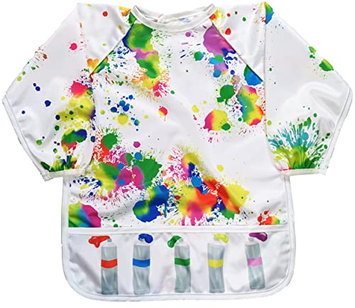 Madrona Brands Toddler Art Smock 1-3 Years | Long Sleeve Kids Waterproof Cover with Pockets | Crafts, Paint Apron, Baby Bib